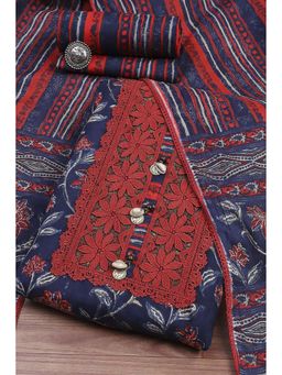Biba - Women Blue Cotton Unstitched Kurta and Bottom with Dupatta (Set of 3)