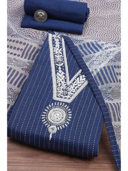 Biba - Women Blue Cotton Unstitched Kurta and Bottom with Dupatta (Set of 3)