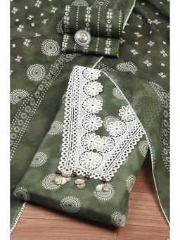 Biba - Women Green Cotton Unstitched Kurta and Bottom with Dupatta (Set of 3)
