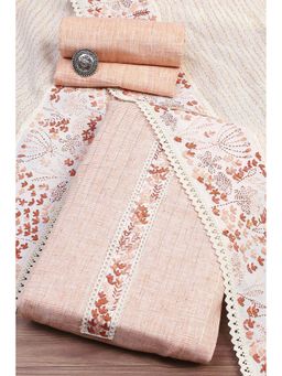 Biba - Women Peach Cotton Unstitched Kurta and Bottom with Dupatta (Set of 3)