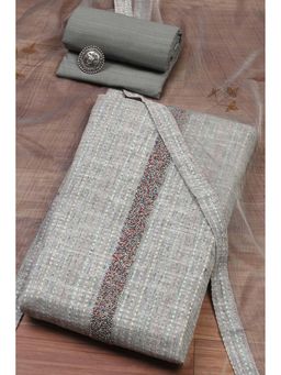 Biba - Women Grey Cotton Unstitched Kurta and Bottom with Dupatta (Set of 3)