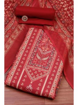 Biba - Women Red Cotton Unstitched Kurta and Bottom with Dupatta (Set of 3)
