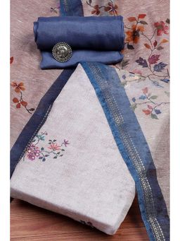 Biba - Women Blue Linen Unstitched Kurta and Bottom with Dupatta (Set of 3)