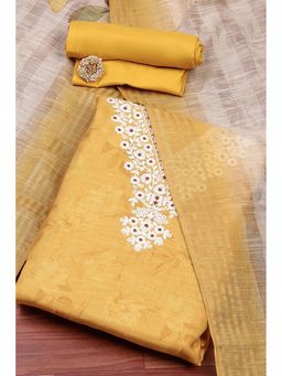 Biba - Women Mustard Linen Blend Unstitched Kurta and Bottom with Dupatta (Set of 3)