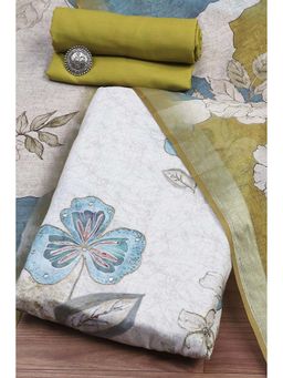 Biba - Women Green Linen Blend Unstitched Kurta and Bottom with Dupatta (Set of 3)