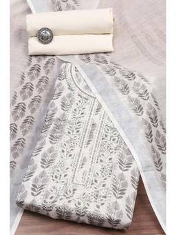 Biba - Women Black Linen Blend Unstitched Kurta and Bottom with Dupatta (Set of 3)