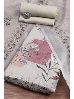 Biba - Women Beige Linen Blend Unstitched Kurta and Bottom with Dupatta (Set of 3)