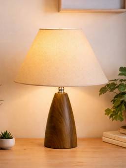 Homesake - Wood Grain Pattern Small Table Lamp-Off White
