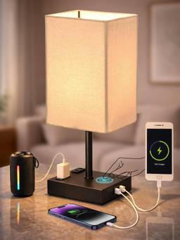 Homesake - Touch Table Lamp - Square Bedside Lamp with USB -Off White