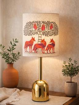 Homesake - Luxe Dome Gold Table Lamp with Fabric Drum Shade-Multi-Color