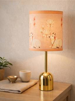 Homesake - Luxe Dome Gold Table Lamp with Fabric Drum Shade-Multi-Color