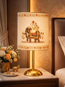 Homesake - Luxe Dome Gold Table Lamp with Fabric Drum Shade-Multi-Color