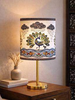 Homesake - Luxe Dome Gold Table Lamp with Fabric Drum Shade-Off White