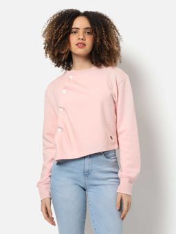 Campus Sutra - Womens Pink Buttoned Sweatshirt