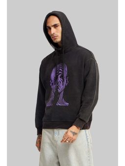 UNDERRATED CLUB - Acid Washed Black Printed Hoodie
