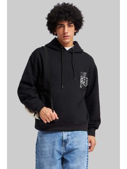 UNDERRATED CLUB - Black Leather Embossed Full Sleeves Hoodie