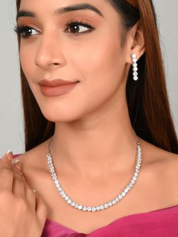 Shoshaa - Silver-Plated Handcrafted White CZ Studded Jewellery Set