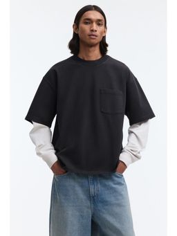 H&M - Men Black Oversized Fit Layered cotton top