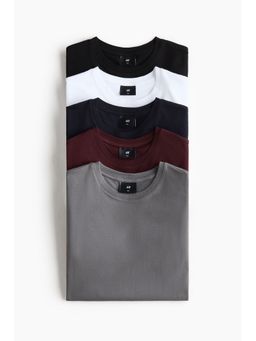 H&M - Men Black 5-pack Slim Fit T-shirts