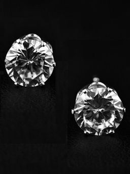 OOMPH - Pair of Silver Plated Round Solitaire Cubic Zirconia Stud Earrings