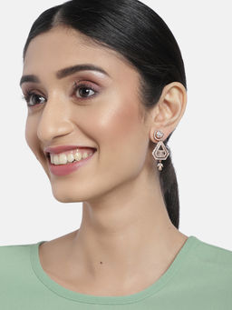 Accessher - Rose Gold-Plated Ad Studded Handcrafted Drop Earrings For Women & Girls