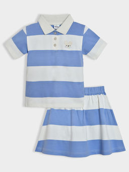 Mi Arcus - Stripes Cotton Knitted Half Sleeves Polo T-Shirt with Skirt (Set of 2)