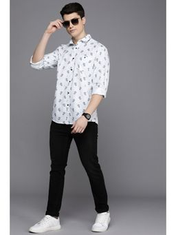Louis Philippe - Men White Slim Fit Print Full Sleeves Casual Shirt