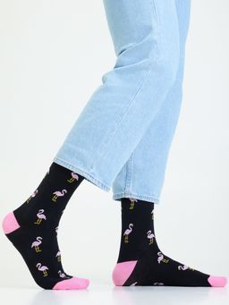 Mint & Oak - Men Black Stand Tall Flamingo Crew Socks