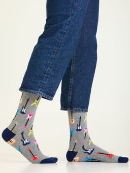 Mint & Oak - Men Grey Guitar Love Crew Socks