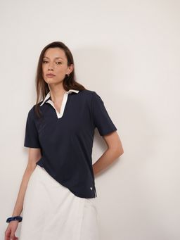 FABLE STREET - Cotton Polo T-Shirt - Navy Blue