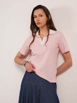 FABLE STREET - Cotton Polo T-Shirt - Pink