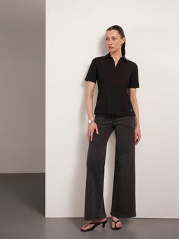 FABLE STREET - Cotton Polo T-Shirt - Black