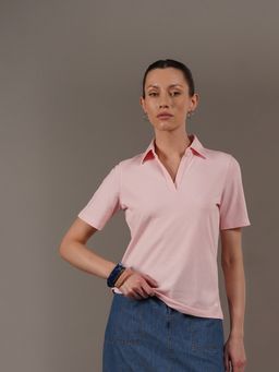 FABLE STREET - Cotton Polo T-Shirt - Pink