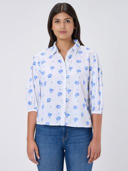 Pepe Jeans - Women Blue Floral Print Regular Fit Shirt