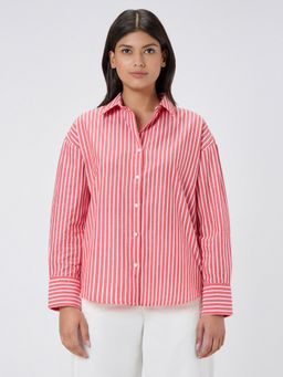 Pepe Jeans - Women Red Striped Oversized Shirt