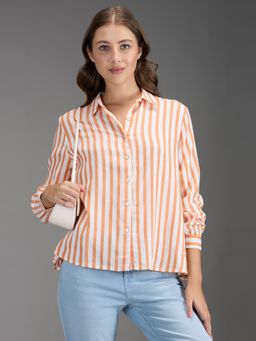 Pepe Jeans - Women Orange Striped Regular Fit Shirt