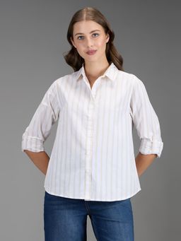 Pepe Jeans - Women Beige Striped Regular Fit Shirt