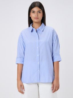 Pepe Jeans - Women Blue Striped Oversized Shirt