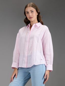 Pepe Jeans - Women Pink Checked Oversized Shirt