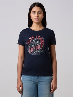 Pepe Jeans - Women Navy Blue Graphic Print T-shirt