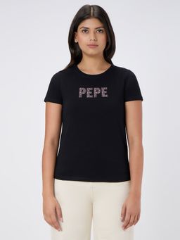 Pepe Jeans - Women Black Embellished T-shirt