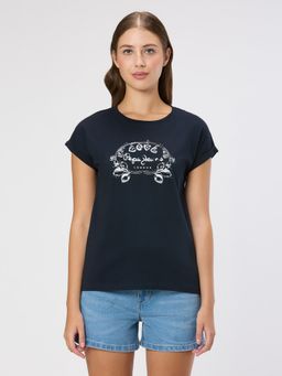 Pepe Jeans - Women Navy Blue Floral Print T-shirt