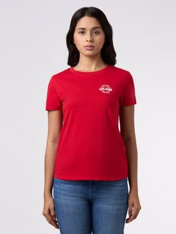 Pepe Jeans - Women Crimson Red Placement Print T-shirt