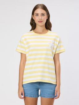 Pepe Jeans - Women Yellow Striped Crochet Patch T-shirt