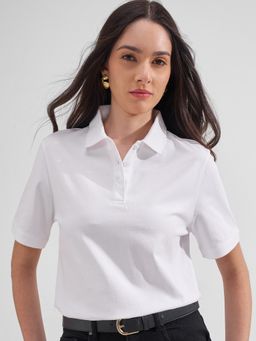 TOKYO TALKIES - Women White Half Sleeve Polo T-Shirt