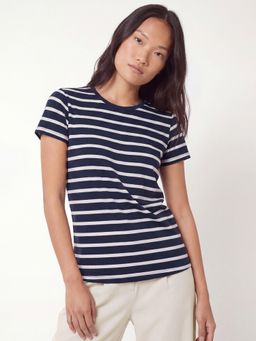 max - Women Navy Blue Striped T-shirt