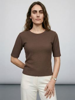 max - Women Brown Textured T-shirt