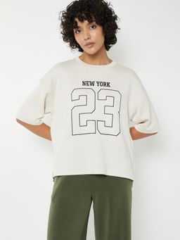 max - Women Off White Typographic Print T-shirt