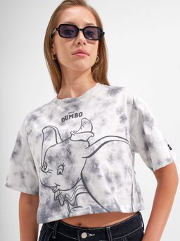 TOKYO TALKIES - Grey Disney Dumbo Drop Shoulder Boxy Fit Tie-Dye T-Shirt