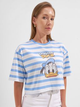 TOKYO TALKIES - Disney Donald Duck Blue Striped Relaxed Fit T-Shirt